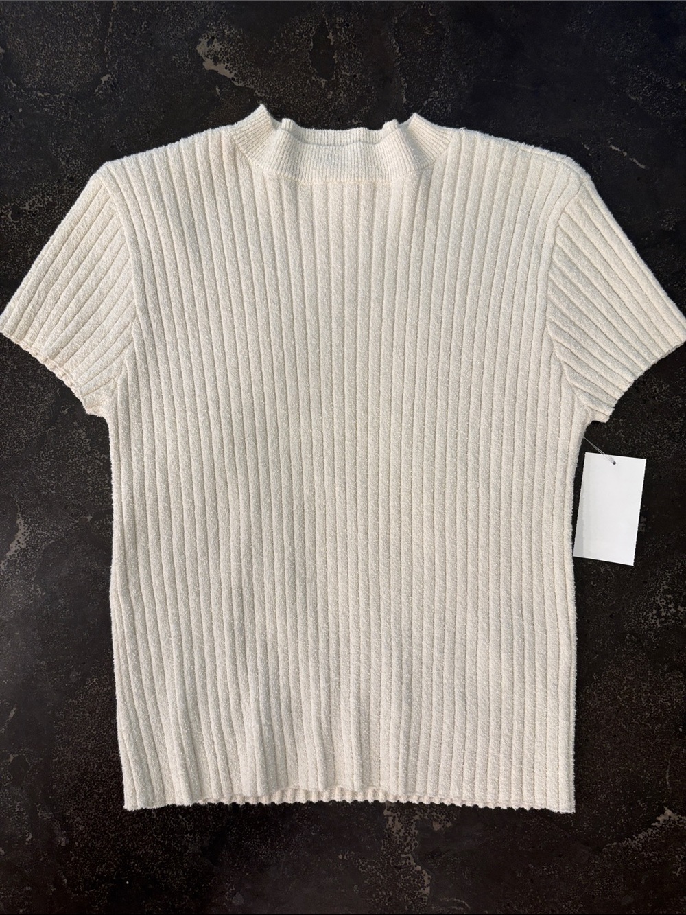 Good American Terry Rib Mock Tee – Cloud White – Size L